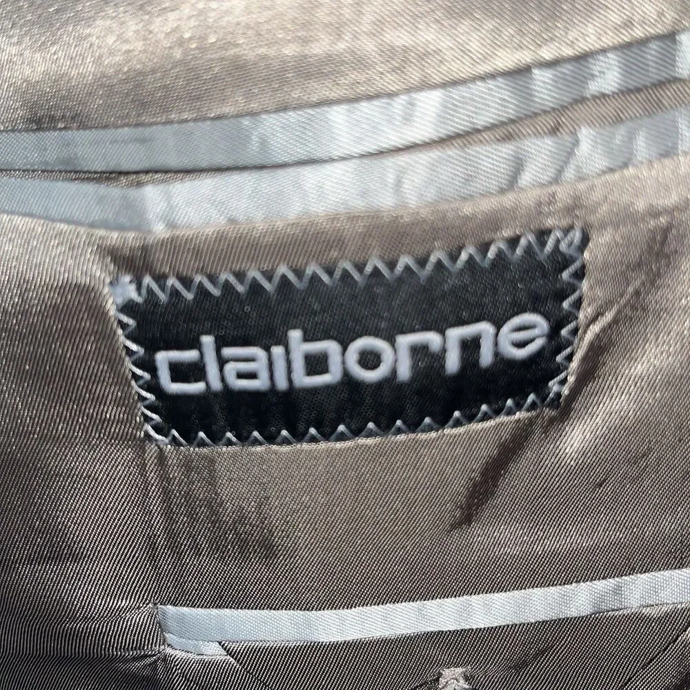 New Claiborne Men’s 46R Blazer Windowpane Silk Wool Blend Classic Sport Coat